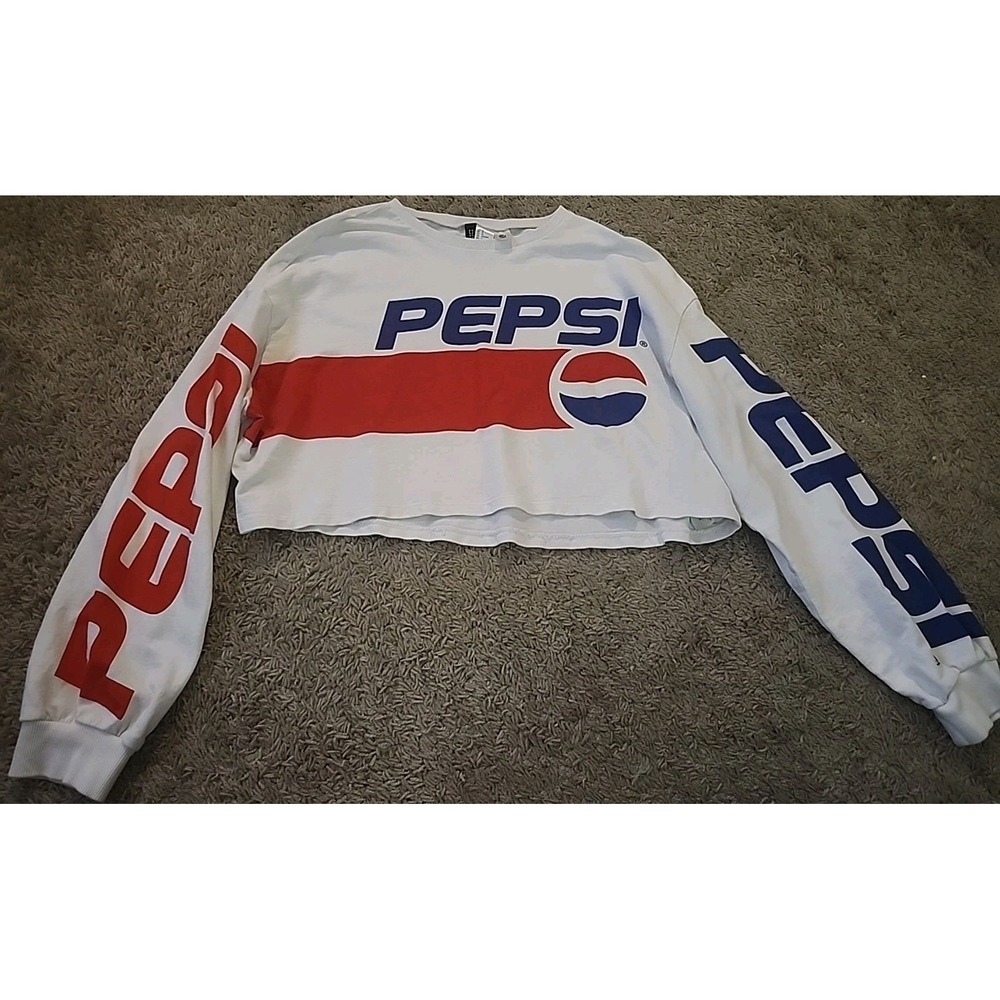 Pepsi Women's Cropped Long Sleeve T-Shirt Medium H&M Divided , Vintage Logo